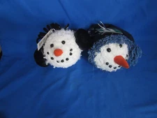 Snowman Fuzzy Fabric Head Christmas Ornaments Set of 2
