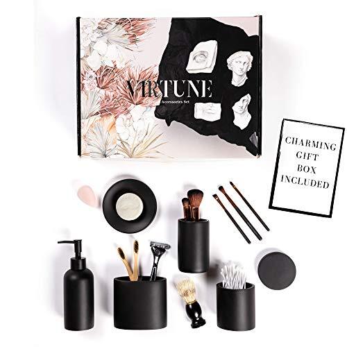 5-Piece Matte Black Bathroom Accessories Set - Complete Soap Dispenser, Toothbrush Holder, Soap Dish, Canister & Tumbler