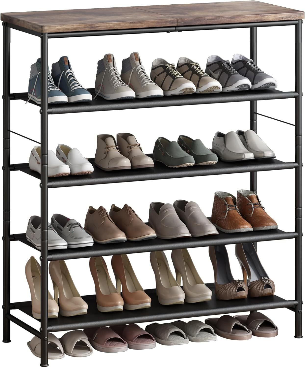 5-Tier Industrial Metal Shoe Rack Organizer with Storage Shelf