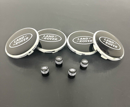 8 Land Rover Range Rover Wheel Center Hub Caps & Air Valve Caps Set HSE Black