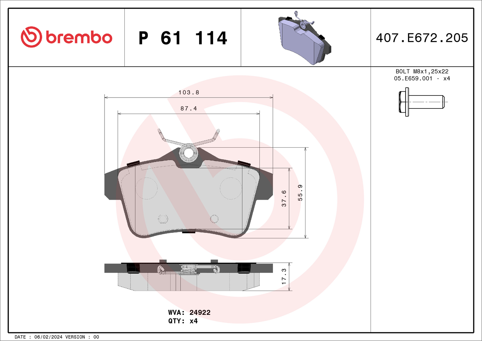 Rear BREMBO P 61 114X Brake Pad Set, disc brake for CITROËN,DS,DS (CAPSA),PEUGEO