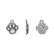 4 Antiqued Silver Plated Pewter 10mm Single Sided Cat Dog PAW Print Charms