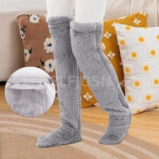 Over Knee High Fuzzy Socks Plush Slipper Stockings Furry Long Leg Warmers Winter