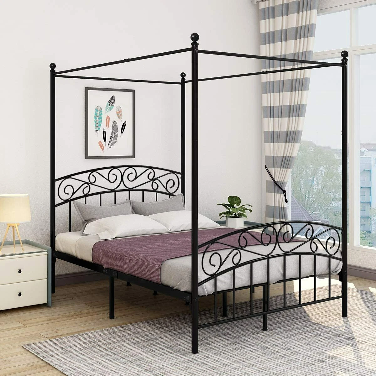 Black Metal Four Poster Bed Frame