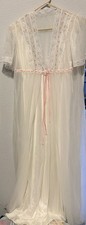 VTG DREAMAWAY Robe Gown Set Womens S-White -Lace Peignoir Floral Cottagecore 70s