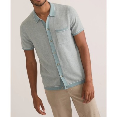 Marine Layer Wyatt Short Sleeve Button Front Sweater Light Blue M