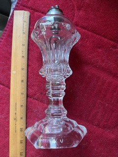 Vintage Oil Lamp 8” Clear Glass & Brass Cottagecore