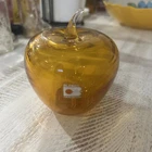 Vtg Blenko Amber Art Glass Apple Paperweight Original Sticker MCM Hand Blown