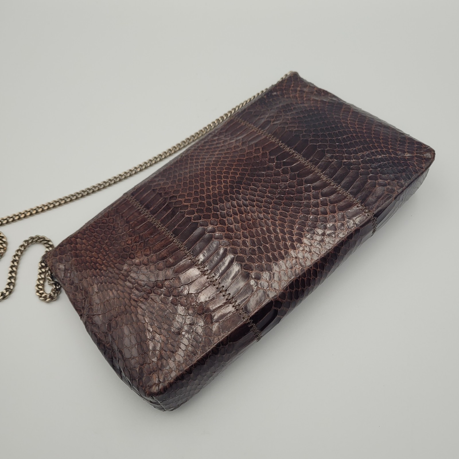 Vintage Brown Python Snake Skin Leather Clutch Sh… - image 3