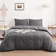 WARMDERN Gray Boho Duvet Cover Set Queen Size, Striped Textured Duvet Cover T...