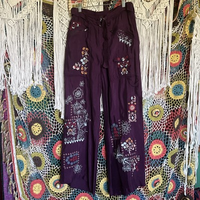 NWT$358 Johnny Was Biya B882249 Wide Leg Embroidered Pants SMALL Sample