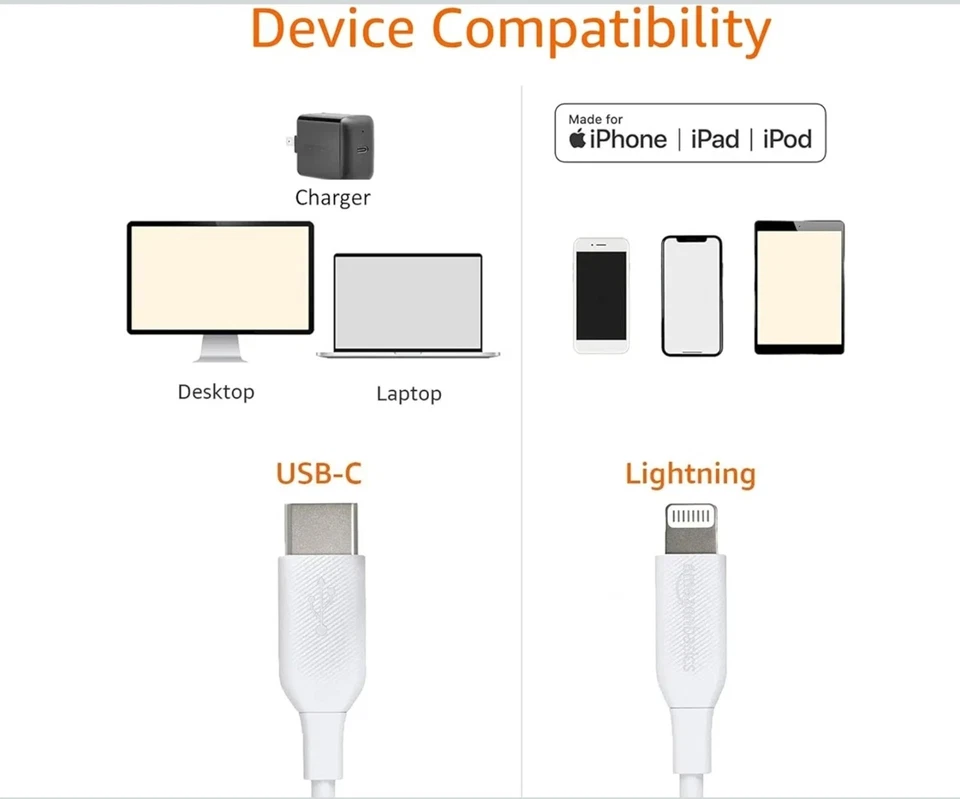 USB-C to Lightning Cable – MFi Certified, 1m, White - Image 2 of 3