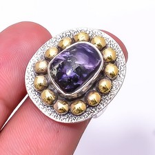 Purple Charoite - Siberia Two Tone Designer 925 Sterling Silver Ring s.6 Sku24