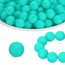 65Pcs Silicone Beads 15mm Round Rubber Focal Beads Bulk, Turquoise Green