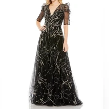 Mac Duggal 20428 Embellished Gathered Puff Sleeve Faux Wrap Gown Women’s Sz 20