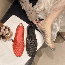 Womens Cage Jelly Flat Shoes Summer Slip On Brown Cut Out Casual Beach Daily UK