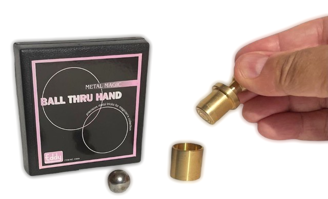 STEEL BALL THRU HAND Close Up Magic Trick Penetration Brass Cup