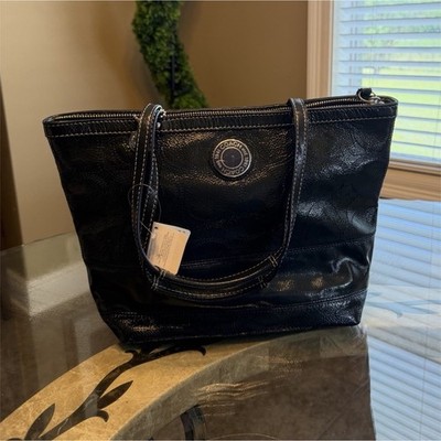 Coach Navy Patent Leather Tote Signature C Embossed Bag New w/ Defects Creasing 
