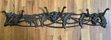Vintage 6 Hook Monkey & Palm Leaf Wall Mount Coat Hat Key Rack 20" Bronzed Brass