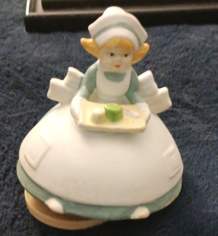 Enesco Betsey Clark Porcelain Hand Painted Girl Figurine White Green Yellow