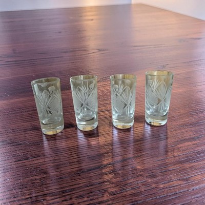 Vintage Set of 4 Lyngby Glas Wien Antik Crystal Etched Shot Glasses