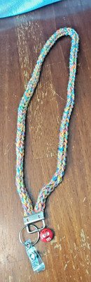 Handmade Spool Knitted Lanyard badge clip light color Braided chain Red MM charm