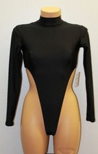 Women Thong Leotard 130-94 High Collar High Open Thig Black Spandex Size S