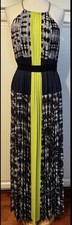 BCBG MAXAZRIA 448 BLACK-GREEN Halter Neck Backless Plated Maxi Long Dress SMALL