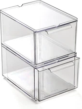 | Clear Stackable Storage Drawers, Medium - 2 Pack | Clear Storage Drawers with