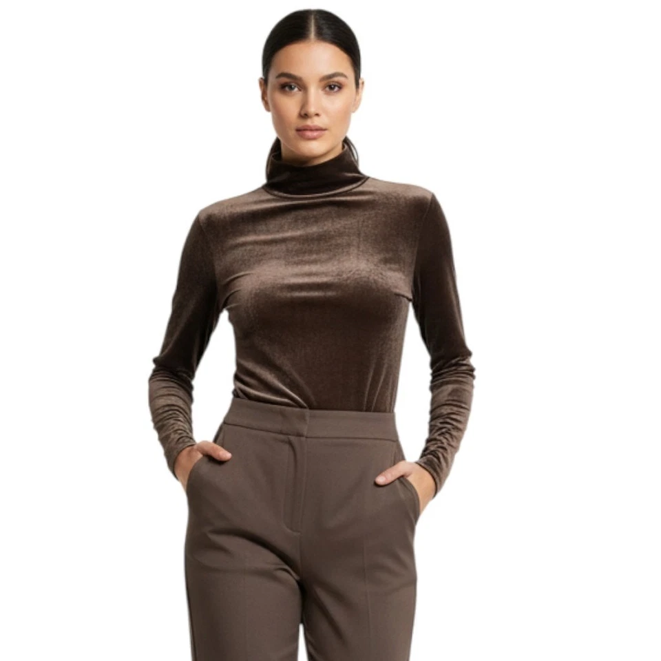 Body Express Body Contour Para Mujer Talla L Marrón Terciopelo Aplastado Manga Larga Foto 4 de 4