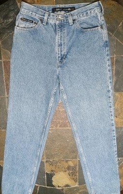 DKNY Womens Denim Blue Jeans Sz 10 Wide Leg B27 Med Wash Leather Patch VTG Y2K