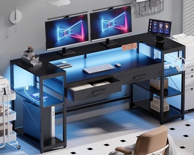 Gaming Computer Desk 58 Inch LED Monitor Risers