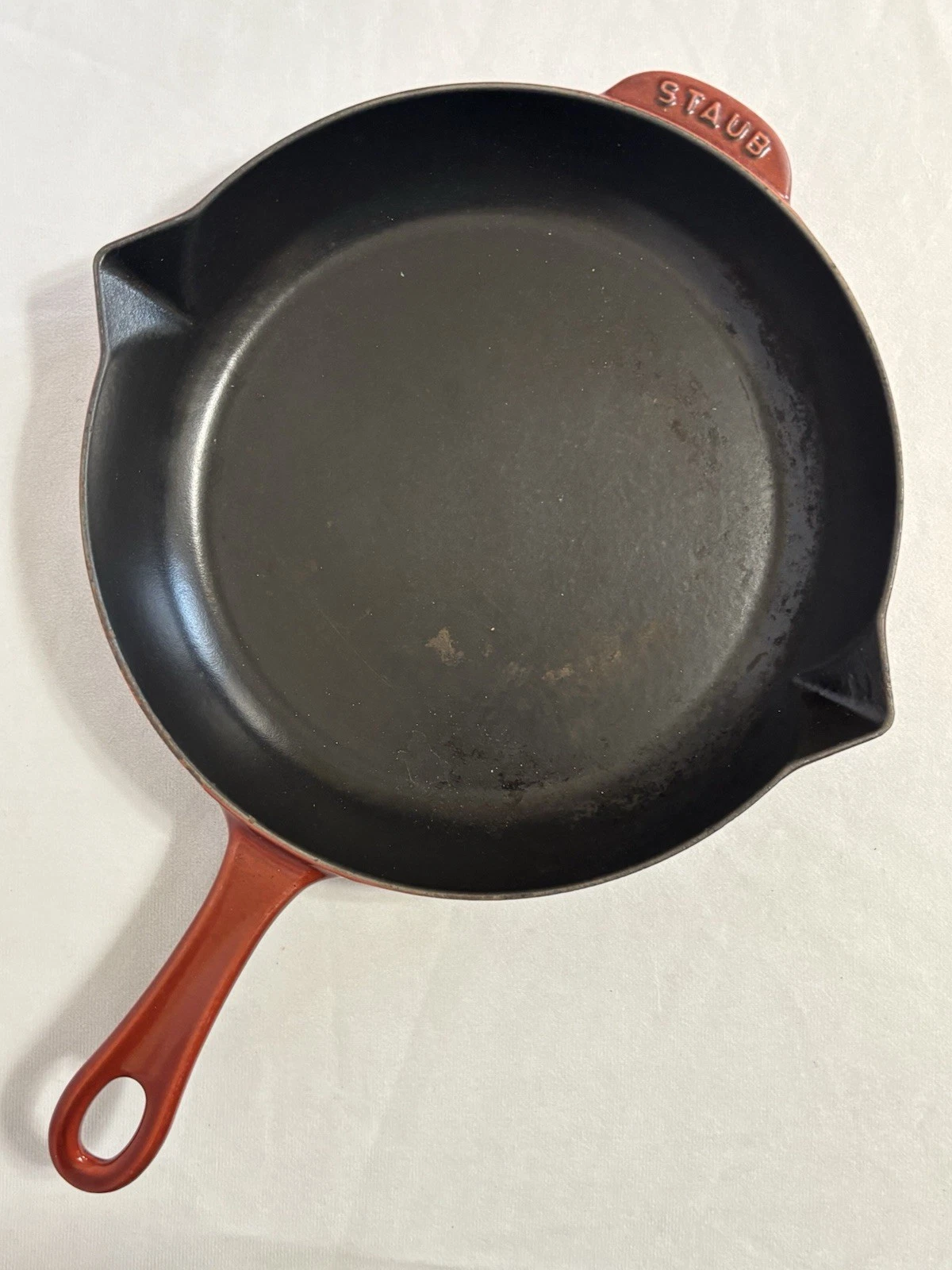 STAUB 10 1/2” Enameled Cast Iron Skillet #26 Cherry Red Nonstick 26.67cm France