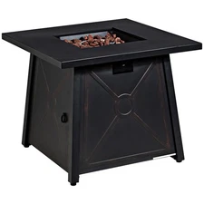 30" Square Gas Fire Pit Table Propane 50,000 BTU Patio Yard w/ Lava Rocks