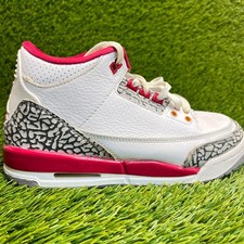 Nike Air Jordan 3 Retro Boys Size 5Y White Red Athletic Leather Shoes Sneakers