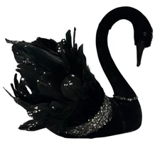 New Bella Lux 14” Embellished Feathers Sequins Black Swan Decor - RARE