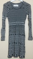 M Rena Women's S Small Black And White Long Sleeve Knit Sweater Stretch Dress