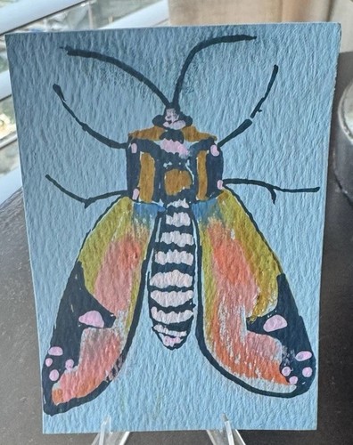 ACEO Original Acrylic Moth Painting By Marcella Sartori