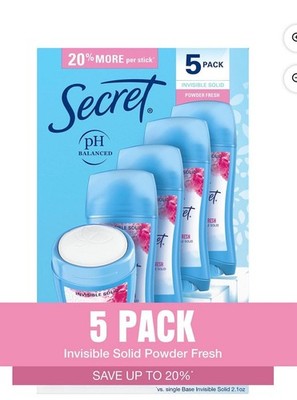 Secret Invisible Solid Antiperspirant Deodorant Powder Fresh 5 Pack
