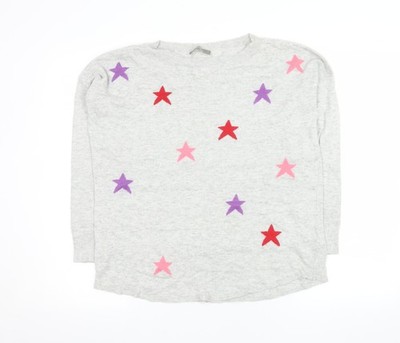 Oasis Damen Pullover Pulli grau Sternenmuster Langarm Größe M