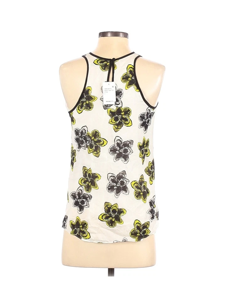 Nuevo con etiquetas Milly Talla 0 Marie Citron Cuello Alto Sin Mangas Seda Blanco Tanque Floral $225 Foto 3 de 4