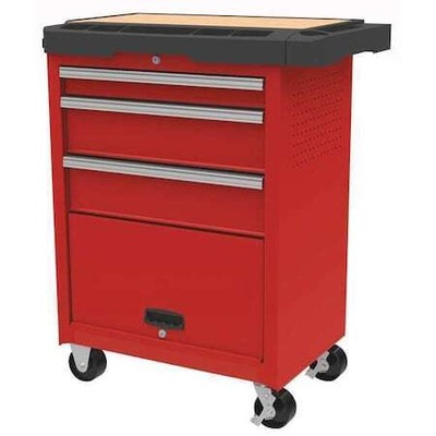 Westward 31Ce55 Westward Rolling Tool Cabinet, 3-Drawers, Gloss Red, 34.5'' W X