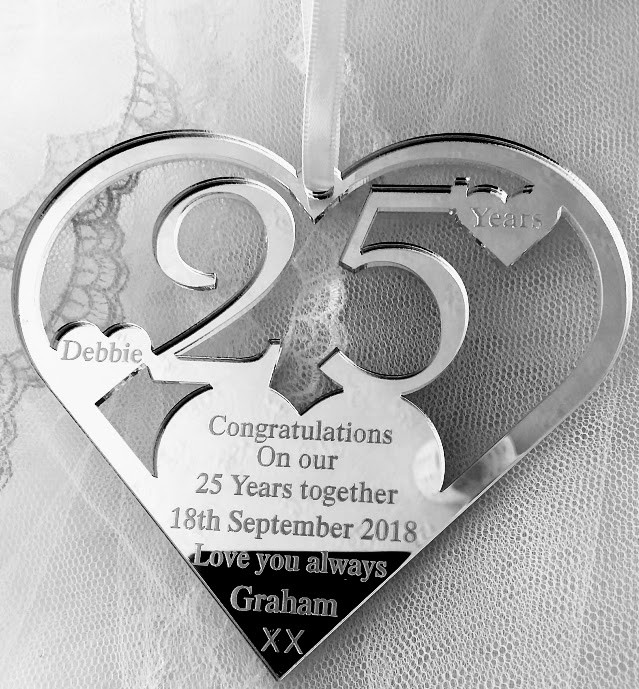 SILVER WEDDING ANNIVERSARY KEEPSAKE GIFT, PERSONALISED 25 YEARS MAN TO WIFE