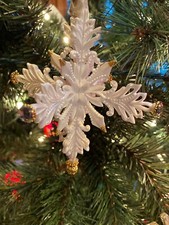 New Kurt Adler 4.75" White and Gold Snowflake Christmas Ornament-Rhinestone 