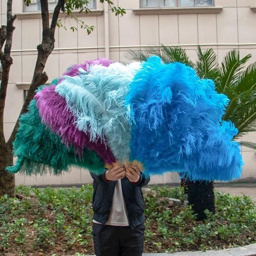 13 Bone Large Ostrich Feathers Fan Hand Held Fan Christmas Party Belly Dance - Image 3 of 4