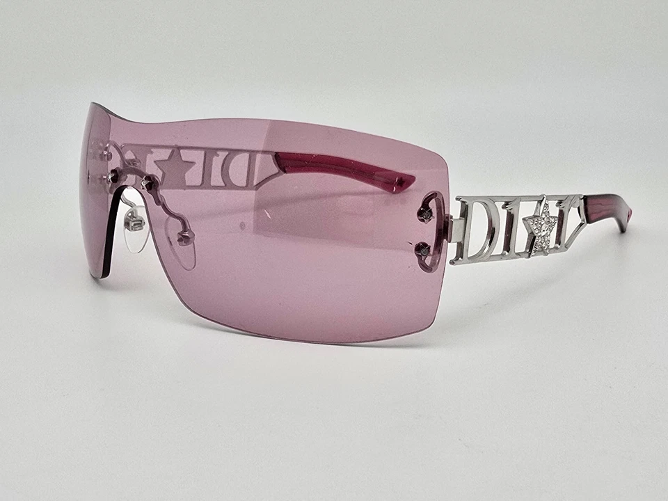 Christian Dior Diorlywood Silver Rhinestone Frame Pink Lens Shield Sunglasses - Image 3 of 4