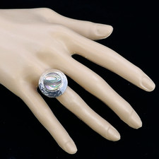 VINTAGE ATI MEXICO ABALONE HAMMERED 925 STERLING SILVER ADJUSTABLE WIDE RING 7