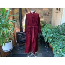 Vintage Mens Burgundy Heavy Velour Long Belted Robe Bill Blass Button at Neck