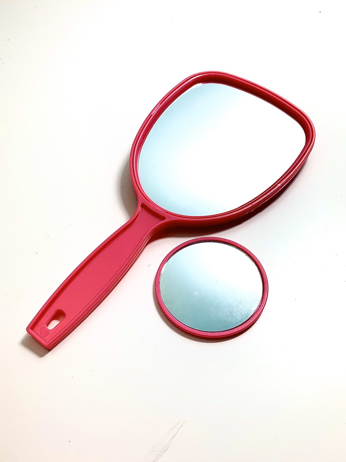 Pink Hand Held Mirror 2 Compact Salon Shop MakeUp Hair Mirror Portable