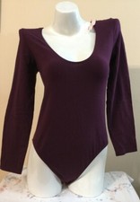 Victorias Secret Low Cut Long Sleeve Strappy Back Bodysuit Large Burgundy N5190